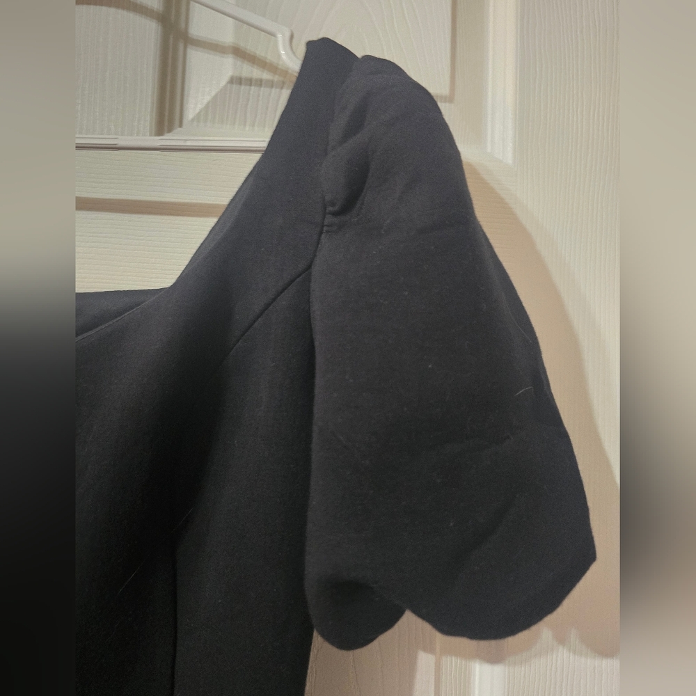 English Factory Black Puff Sleeve A-Line Mini Dress, Study Scuba Knit, EUC! - Picture 7 of 14